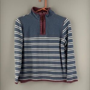 Men's Blue and White Striped Zip-Up Sweater